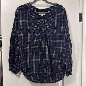 Loft Plaid Women's Top - Navy and Red